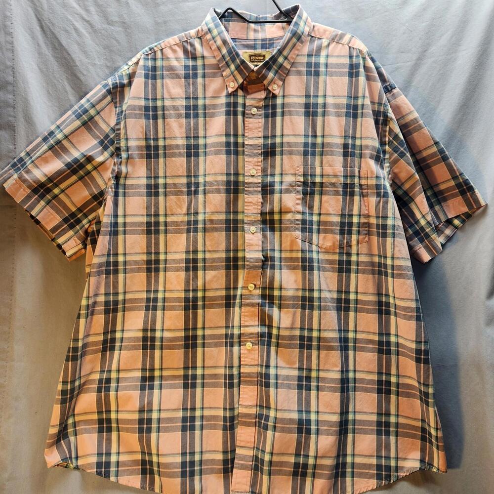 Foundry Shirt Mens 3XL‎ Blue Pink Plaid Button Down Short Sleeve